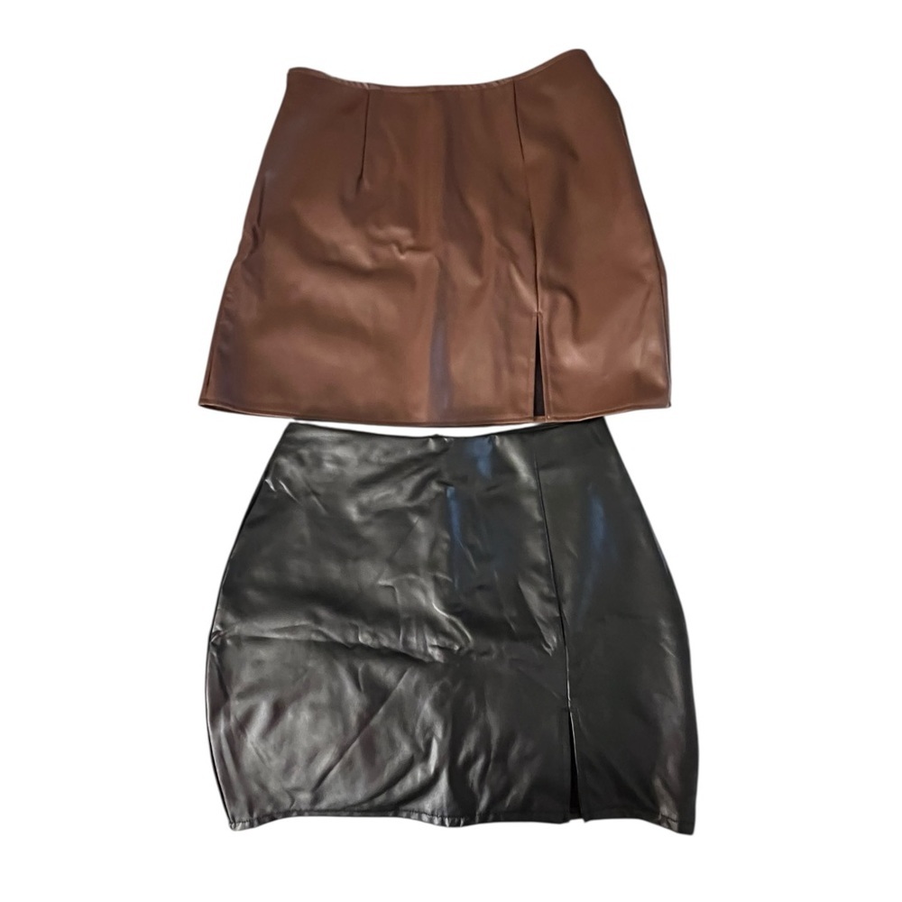 Brown and Black pleather Skirt Set